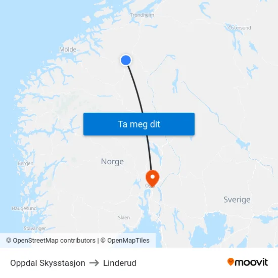 Oppdal Skysstasjon to Linderud map