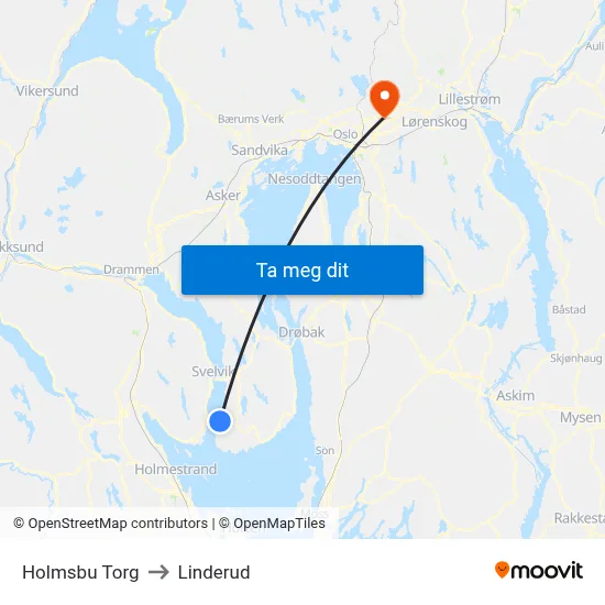 Holmsbu Torg to Linderud map