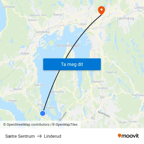 Sætre Sentrum to Linderud map
