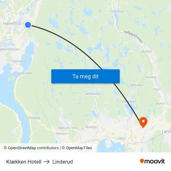 Klækken Hotell to Linderud map