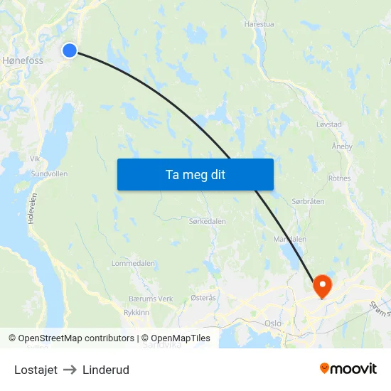 Lostajet to Linderud map