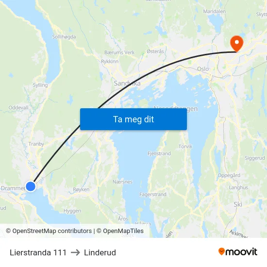 Lierstranda 111 to Linderud map