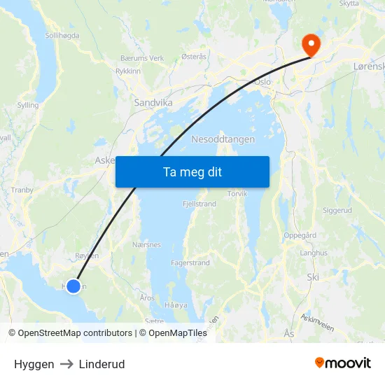 Hyggen to Linderud map