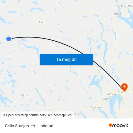 Geilo Stasjon to Linderud map