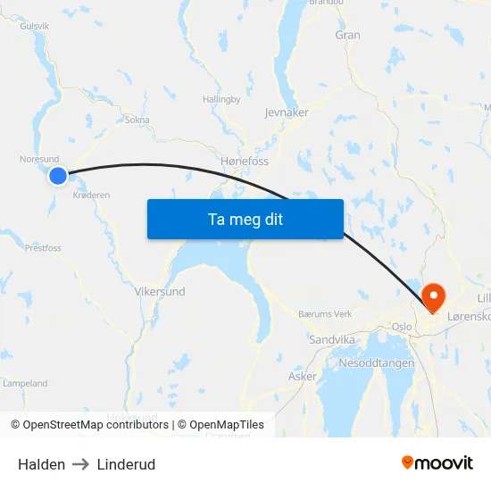 Halden to Linderud map