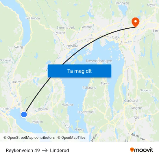 Røykenveien 49 to Linderud map
