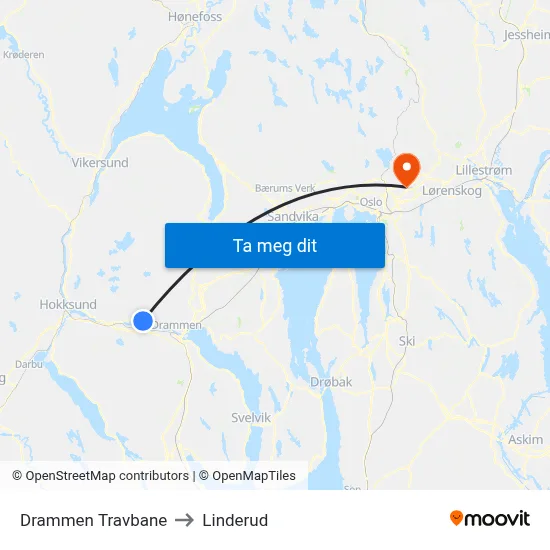 Drammen Travbane to Linderud map