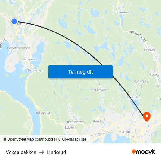 Veksalbakken to Linderud map