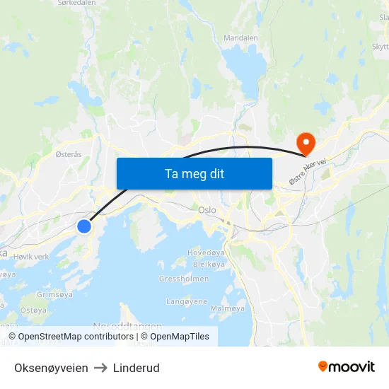 Oksenøyveien to Linderud map