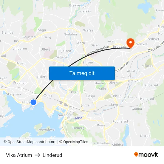 Vika Atrium to Linderud map
