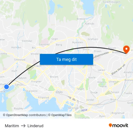 Maritim to Linderud map