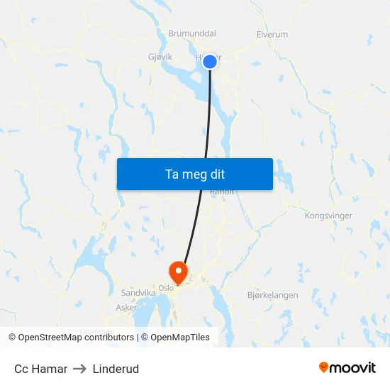 Cc Hamar to Linderud map