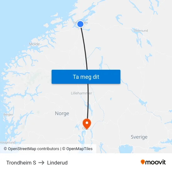 Trondheim S to Linderud map