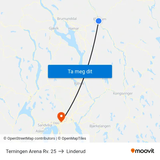 Terningen Arena Rv. 25 to Linderud map