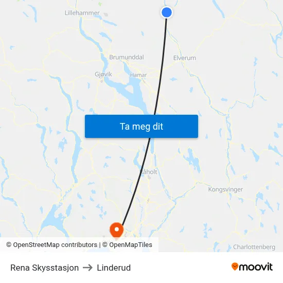 Rena Skysstasjon to Linderud map