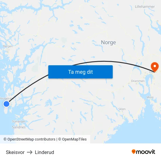 Skeisvor to Linderud map