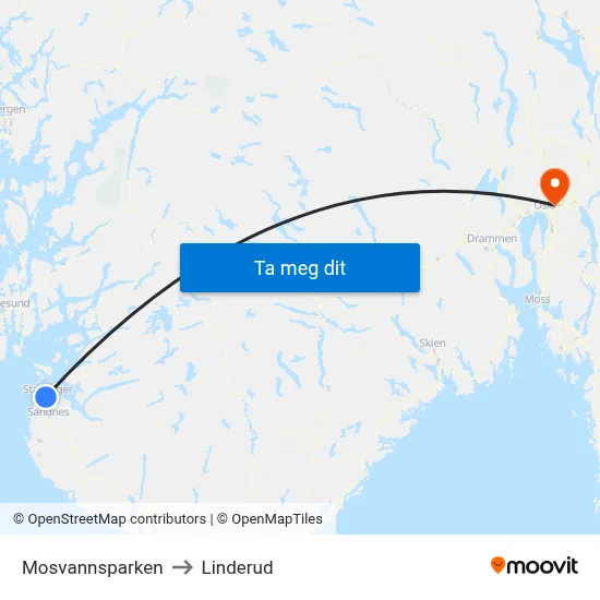 Mosvannsparken to Linderud map