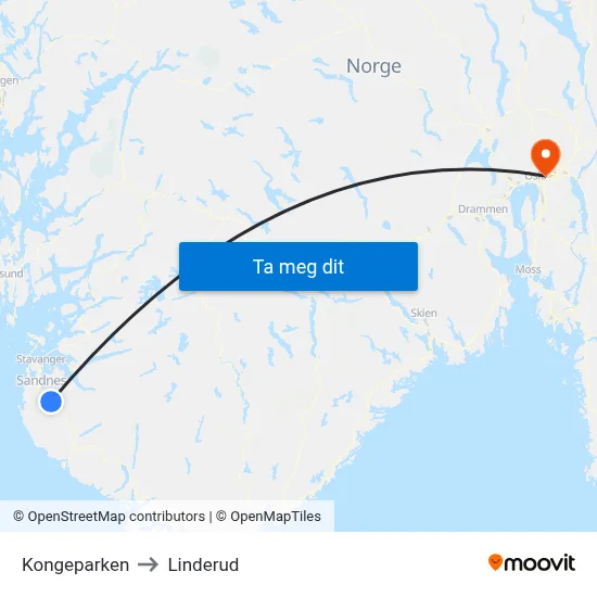 Kongeparken to Linderud map