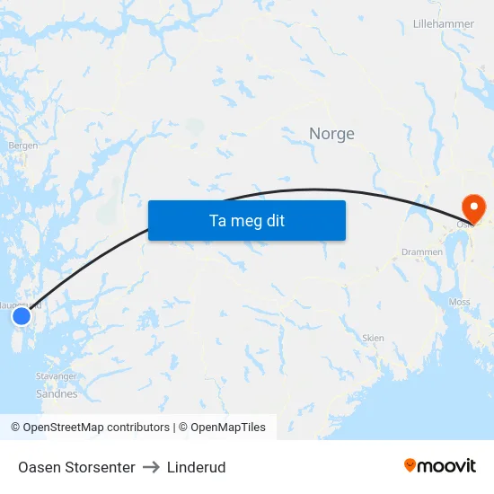 Oasen Storsenter to Linderud map
