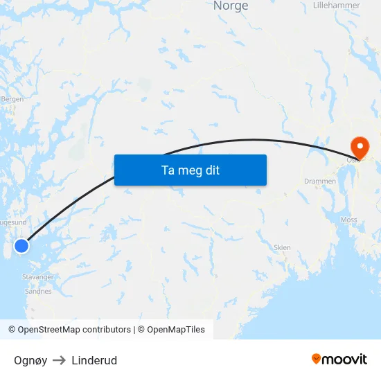 Ognøy to Linderud map