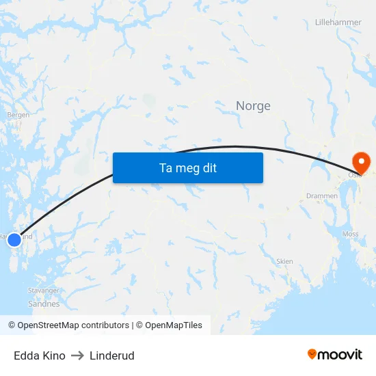 Edda Kino to Linderud map