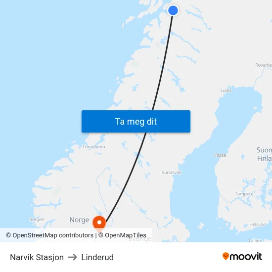 Narvik Stasjon to Linderud map