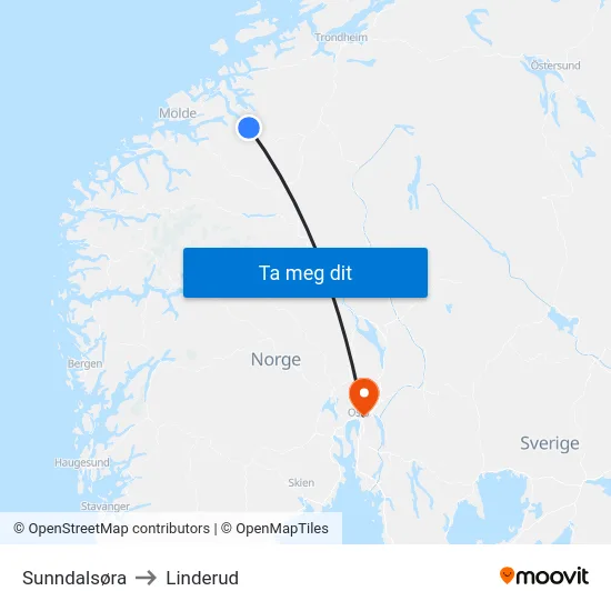 Sunndalsøra to Linderud map