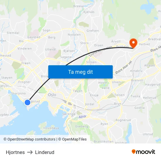 Hjortnes to Linderud map