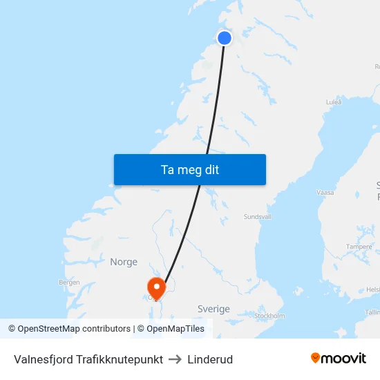 Valnesfjord Trafikknutepunkt to Linderud map