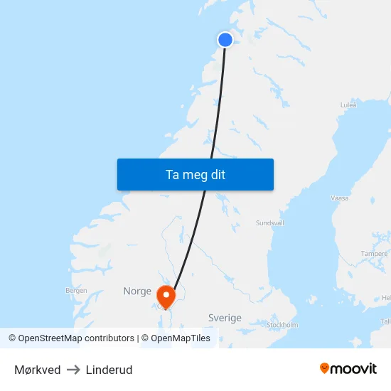 Mørkved to Linderud map