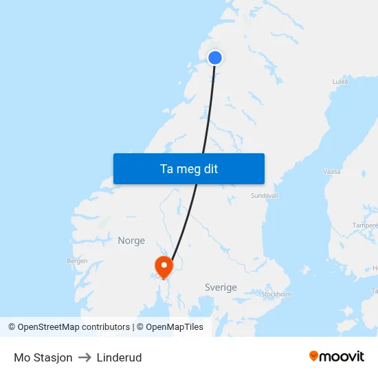 Mo Stasjon to Linderud map