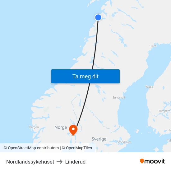 Nordlandssykehuset to Linderud map