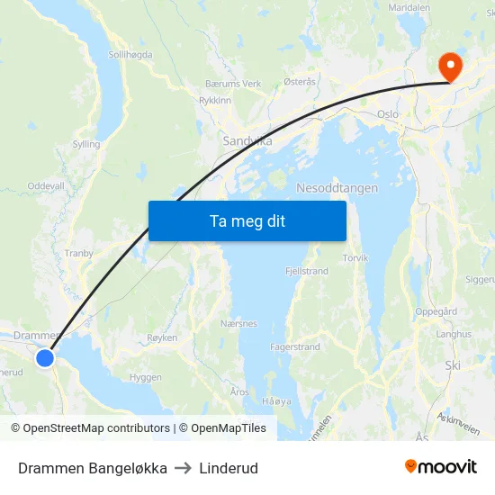 Drammen Bangeløkka to Linderud map