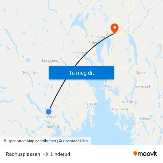 Rådhusplassen to Linderud map
