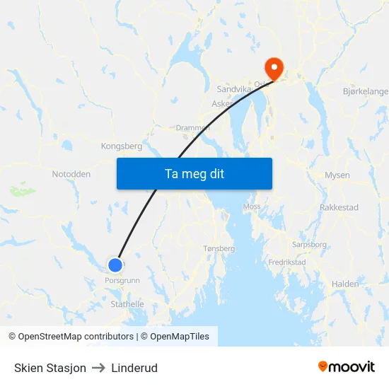 Skien Stasjon to Linderud map