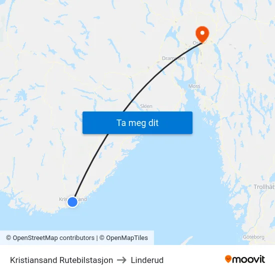 Kristiansand Rutebilstasjon to Linderud map