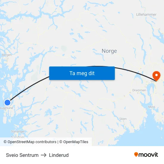 Sveio Sentrum to Linderud map