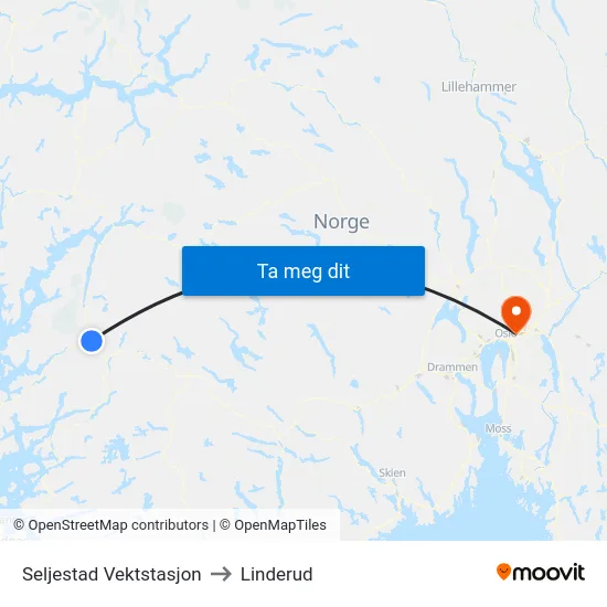 Seljestad Vektstasjon to Linderud map