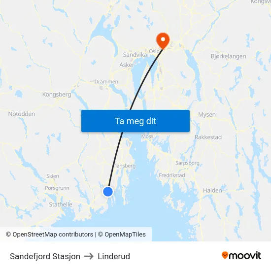 Sandefjord Stasjon to Linderud map