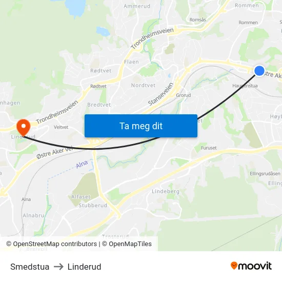 Smedstua to Linderud map