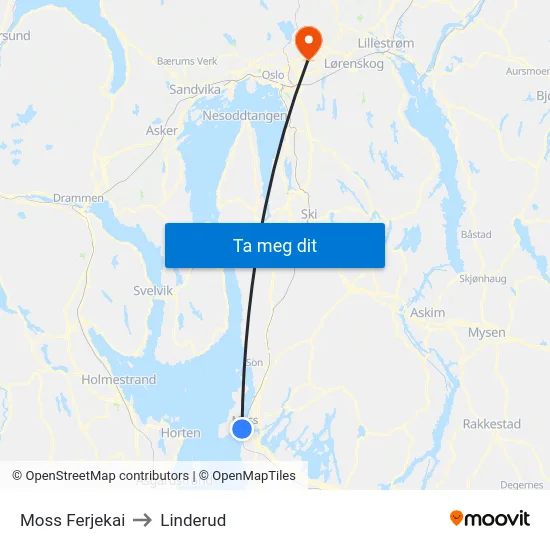 Moss Ferjekai to Linderud map