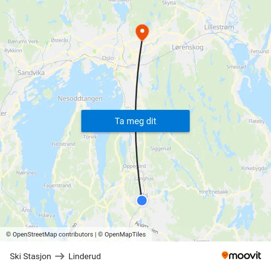 Ski Stasjon to Linderud map