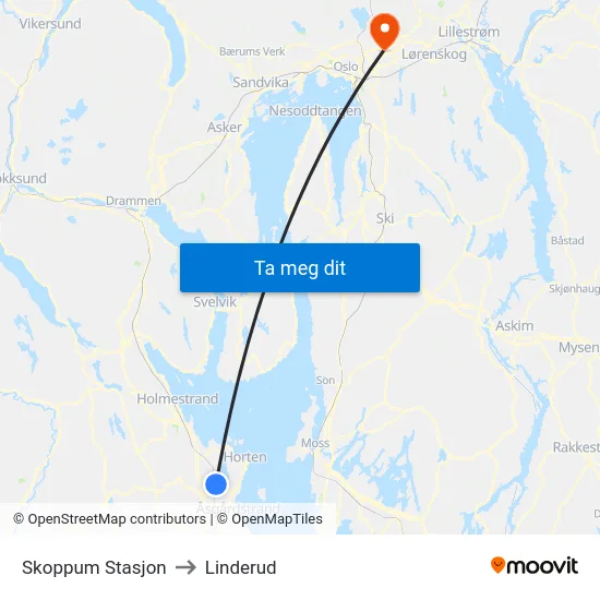 Skoppum Stasjon to Linderud map