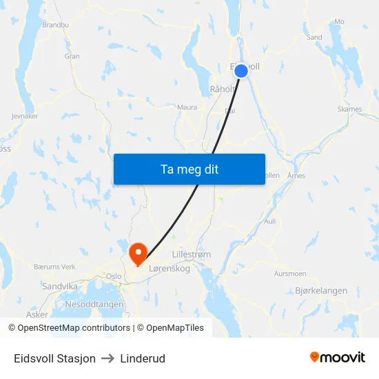 Eidsvoll Stasjon to Linderud map