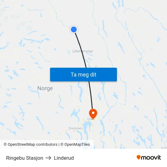 Ringebu Stasjon to Linderud map
