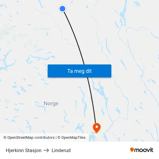 Hjerkinn Stasjon to Linderud map