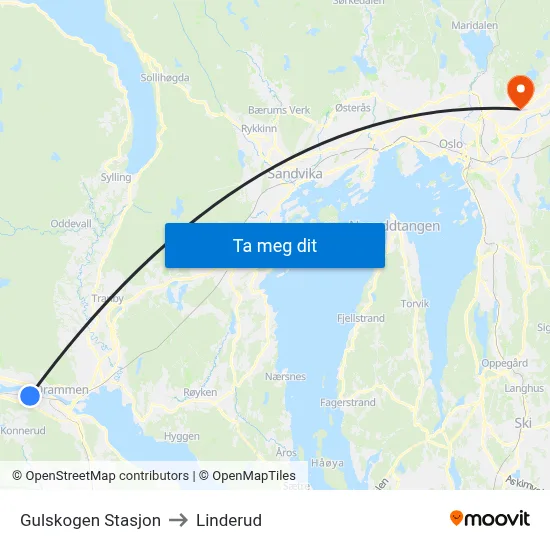 Gulskogen Stasjon to Linderud map