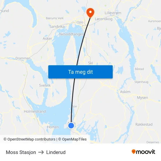 Moss Stasjon to Linderud map