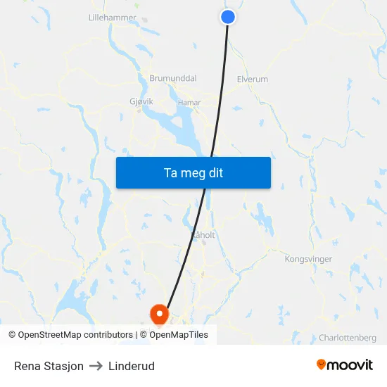 Rena Stasjon to Linderud map