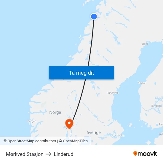 Mørkved Stasjon to Linderud map